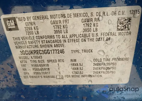 2016 Chevrolet Silverado 1500 Lt from USA, damaged, VIN 3GCUKREC3GG177246